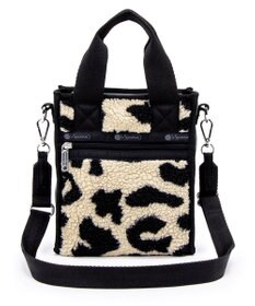 LeSportsac DENIM MINI N/S TOTE/ブラックデニム/レオパードシェルパ