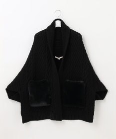 自由区 【洗える】アランパターンファーコンビ ニットガウン