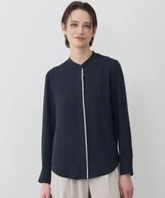 ICB 【新色追加・WEB限定カラーあり】BackSatinAmunzen バンドカラーブラウス ネイビー