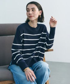 UNFILO マイビューティニット クルーネック ネイビーボーダー