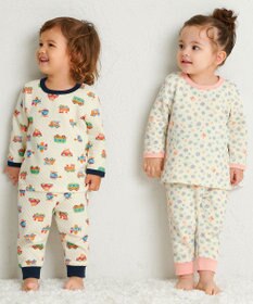 MIKI HOUSE HOT BISCUITS 【80-120cm】 あったかキルト素材 乗り物柄 腹巻き付き長袖パジャマ