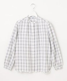 J.PRESS LADIES 【洗える】 セルロースチェック バンドカラー ブラウス