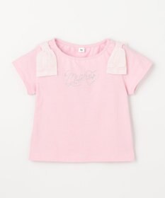 ANY KIDS 【綿100%】肩リボン×ラインストーンロゴ 半袖Tシャツ
