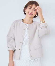 自由区 【カタログ掲載・セットアップ対応】リネンストレッチノーカラー ジャケット フラックス
