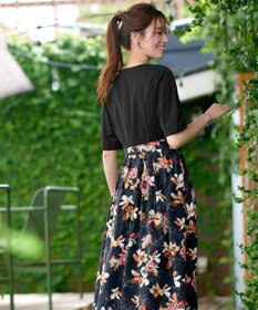 Tiaclasse L 【洗える】フラワープリントドッキングワンピース