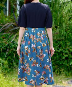 Tiaclasse L 【洗える】フラワープリントドッキングワンピース