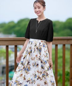 Tiaclasse L 【洗える】フラワープリントドッキングワンピース