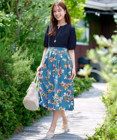 Tiaclasse L 【洗える】フラワープリントドッキングワンピース