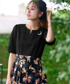 Tiaclasse L 【洗える】フラワープリントドッキングワンピース