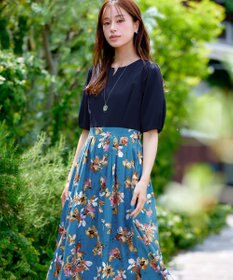 Tiaclasse L 【洗える】フラワープリントドッキングワンピース