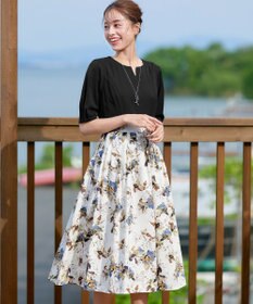 Tiaclasse L 【洗える】フラワープリントドッキングワンピース
