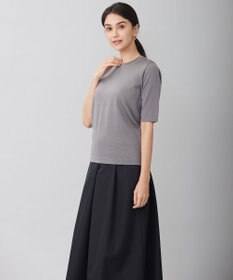 自由区 【アンサンブル対応・洗える】シャインハイゲージ5分袖 ニット