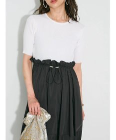 Green Parks ランタン型ニットドッキングタフタワンピース