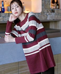 Tiaclasse L 【洗える】マルチボーダーニットチュニック