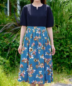 Tiaclasse L 【洗える】フラワープリントドッキングワンピース