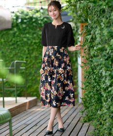 Tiaclasse L 【洗える】フラワープリントドッキングワンピース