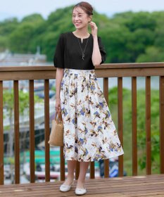 Tiaclasse L 【洗える】フラワープリントドッキングワンピース