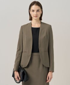 ICB L 【UVカット・洗える】ウール2WAYストレッチ ノーカラージャケット モカ