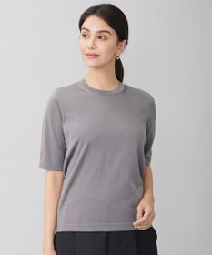 自由区 【アンサンブル対応・洗える】シャインハイゲージ5分袖 ニット グレー