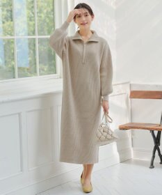 Tiaclasse 【洗える】ハーフジップリブニットワンピース