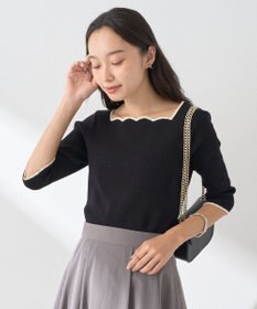 earth music&ecology 襟袖スカラップ配色プルオーバー