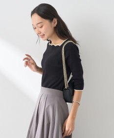 earth music&ecology 襟袖スカラップ配色プルオーバー