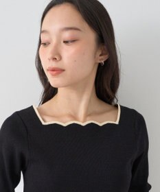 earth music&ecology 襟袖スカラップ配色プルオーバー