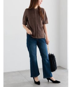 Te chichi 【WEB限定カラーあり】フロントレース5分袖ブラウス