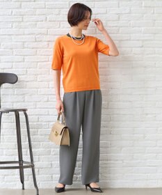 自由区 L 【アンサンブル対応・洗える】ウールシルク5分袖 ニット