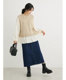 Green Parks とろみ布帛ドッキングニットチュニック