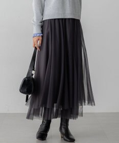 23区 【洗える】レイヤード チュール スカート チャコールグレー系