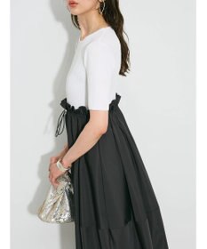 Green Parks ランタン型ニットドッキングタフタワンピース