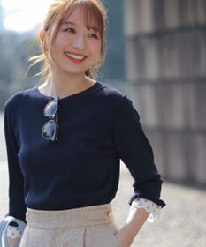 ANY SIS 【好印象ブライトニット】レースポイント プルオーバー ネイビー