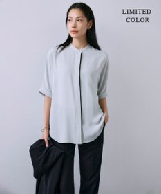 ICB L 【人気のため新色追加・接触冷感・UVケア・速乾・洗える】BackSatinAmunzen 5分袖バンドカラーブラウス