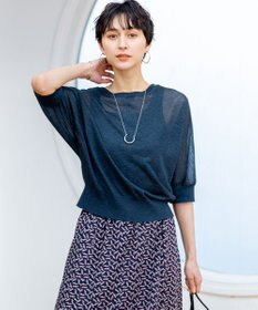 23区 【前後着用可能/洗える】シャイニーシアー 5分袖 カーディガン ダークグリーン系