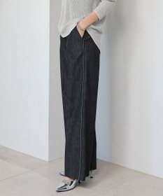 ICB 【洗える】 コットンリアクティブデニム ワイドストレートパンツ