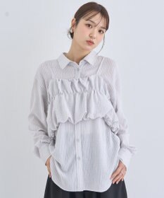 earth music&ecology ＳＥＴ２点起毛ストライプシャツ＋バルーンビスチェ