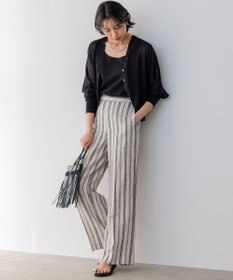 23区 【洗える】リネンストライプ ワイド パンツ