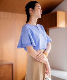 組曲 【汗ジミ防止・撥水】GIZAプレーティング天竺袖フリル カットソー