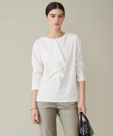 ICB 【洗える】シャイニースムース ドレープフリルカットソー