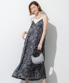 23区 S 【洗える】アンティークフラワープリント キャミソールワンピース ブラックベース