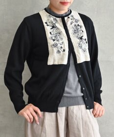 muuc 〈細番手の高級綿糸コットンコーマ糸〉〈洗練された繊維だけを残した滑らかな肌触り〉スミレ押し花刺繍のカーディガン