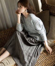 Tiaclasse L 【洗える】表情豊かなVネックMIX糸オーバーニット