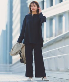 UNFILO 【ウエストゴム】ドライダブルクロス イージー ワイドパンツ ネイビー