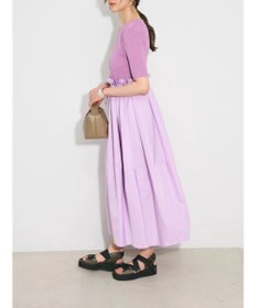 Green Parks ランタン型ニットドッキングタフタワンピース