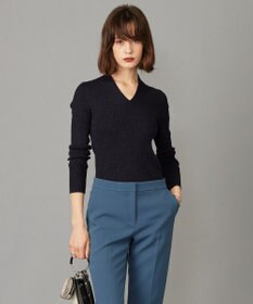 ICB 【洗える】エクストラファインメリノ Vネックプルオーバー ネイビーラメ系