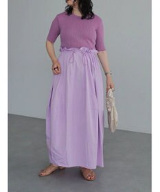 Green Parks ランタン型ニットドッキングタフタワンピース