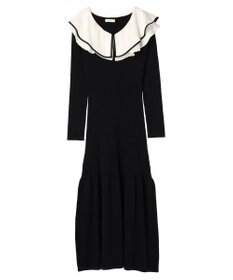 earth music&ecology パイピングフレアカラーニットワンピース