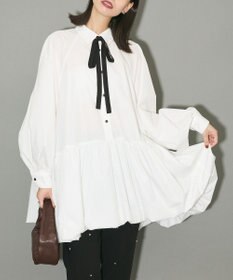 Green Parks ボウタイリボン付裾バルーンシャツワンピースⅡ