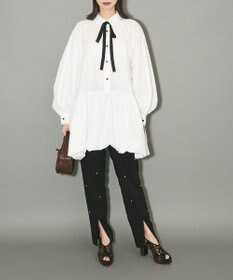 Green Parks ボウタイリボン付裾バルーンシャツワンピースⅡ